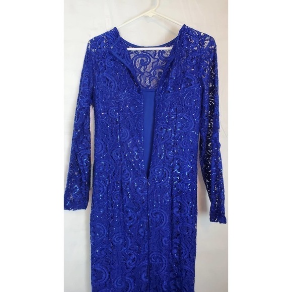 Marina Long Sleeve Column Gown in Cobalt Blue Size XS Sequins - Picture 6 of 9
